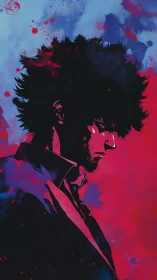 Side-lit anime portrait uses high-contrast silhouette and bicolor field