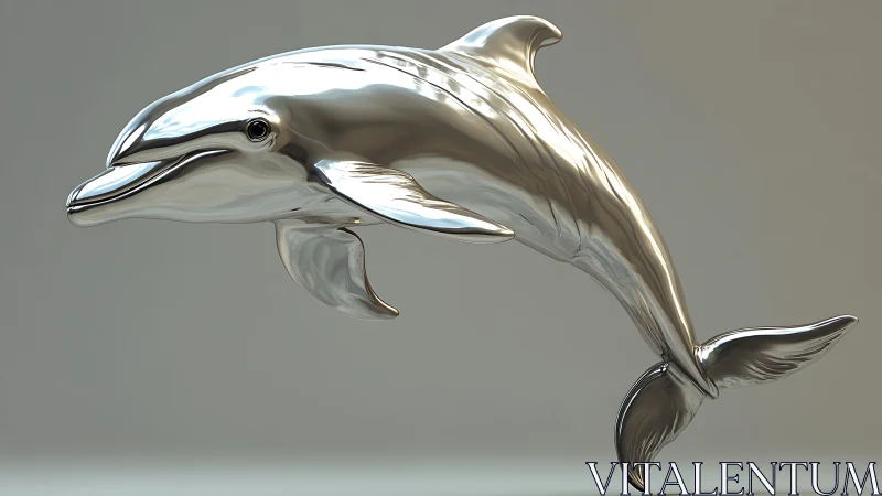 Chrome dolphin sculpture with fluid reflective contours.