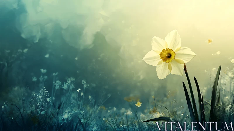 Daffodil Dawn: Golden Bloom in Misty Meadow