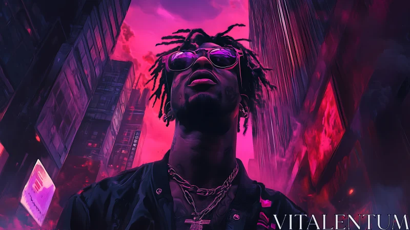 Electric city glow frames a confident street style portrait