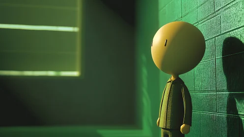 Sunlit loner drifts in a quiet green corridor of thought.