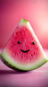 Smiling watermelon slice brightens a playful pink moment