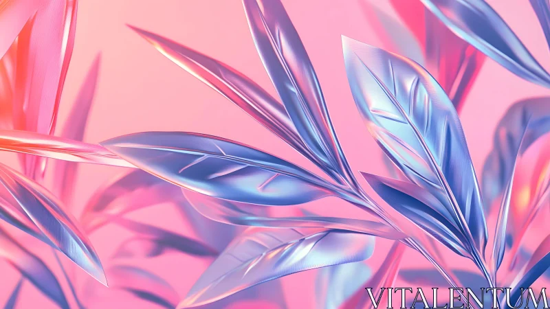 Metallic pastel leaves in dreamy abstract style with soft lighting.