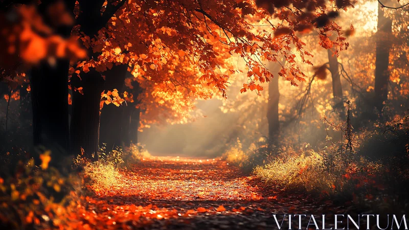 Golden Woodland Path: Autumn Forest Canopy with Luminous Foliage.