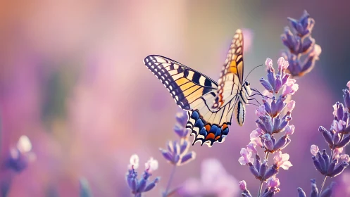 Gentle butterfly resting among dreamy lavender blooms.