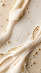 Golden droplets drift gently across creamy flowing waves