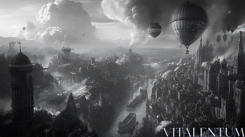 Steam-laden skyships drift above a labyrinthine river empire