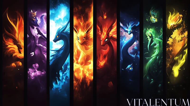 Elemental draconic spectra in vertically segmented flame arrays.