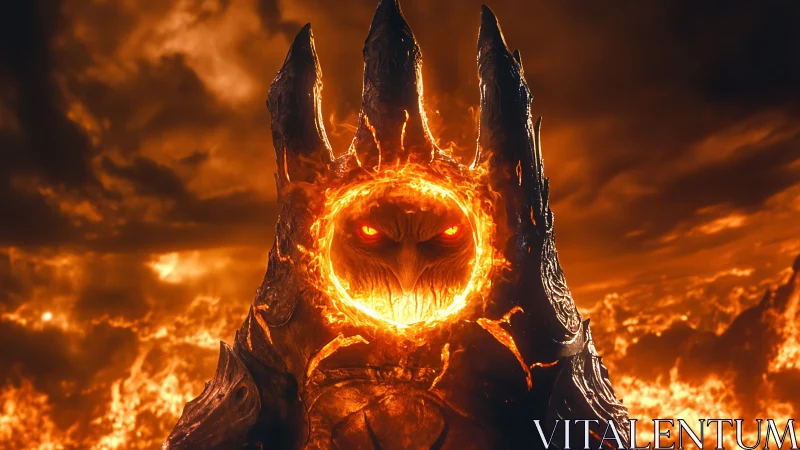 Fiery demonic entity framed by molten crown in flames.