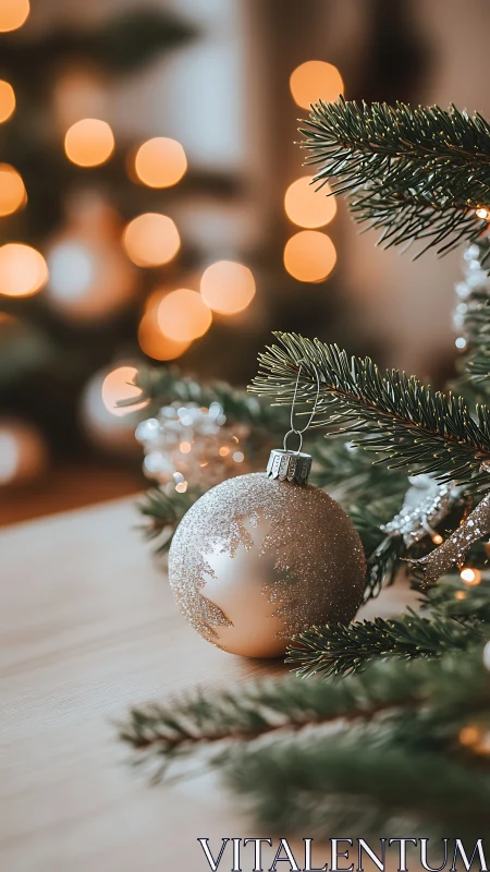 Shallow depth-of-field captures glittered Christmas bauble