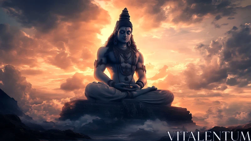 Sunset-drenched Shiva sculpture breathes stillness into clouds
