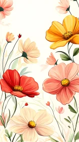 Cosmos-dominated Floral Composition with Layered Petals and Vibrant Chromatic Range