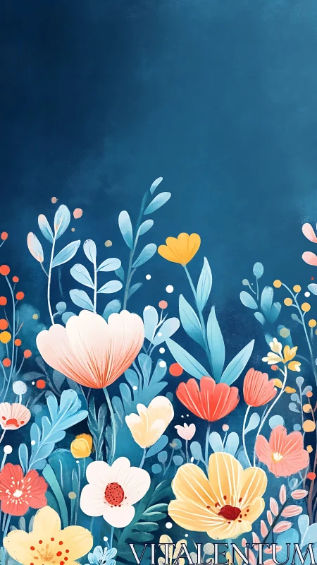 Blooming Garden Dreams on a Deep Blue Canvas