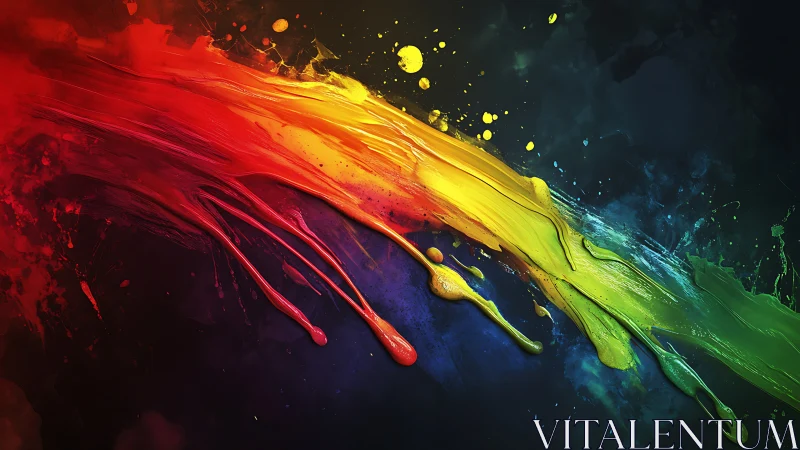 Vibrant spectrum paint streak cuts through dark canvas space.