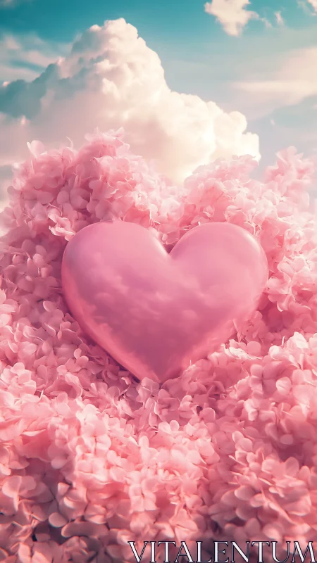 Pink Heart Rests Among Cloud-Like Peonies.