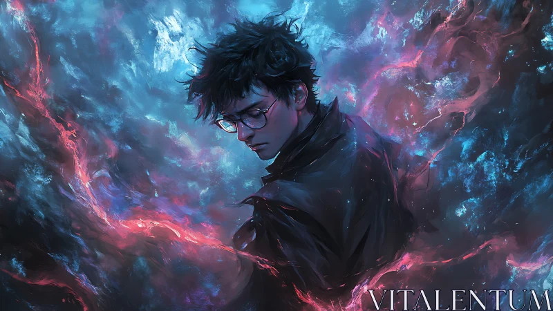 Solitary mage turns inward amid swirling cosmic storm