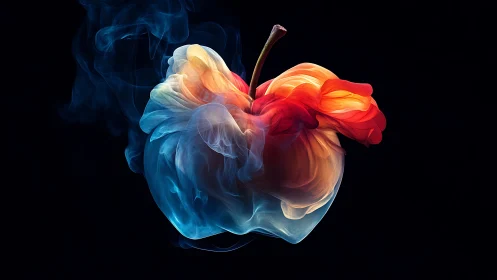Dual-color ethereal apple swirls in luminous smoke.