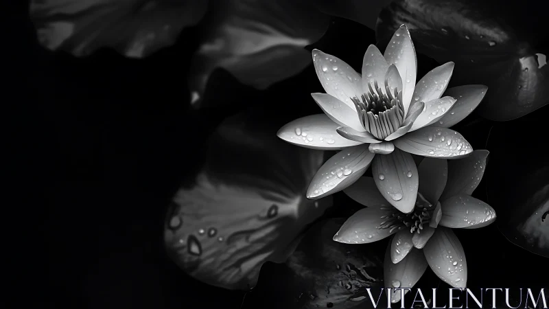 Water Lily's Delicate Dance: Beauty in Black and White.