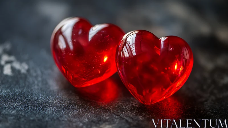 Crimson Glass Hearts With Luminous Glow.