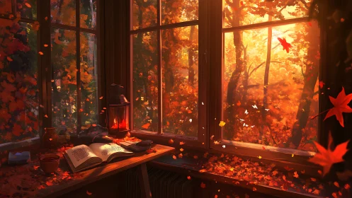 Autumn sunlight curls around pages in a quiet window corner