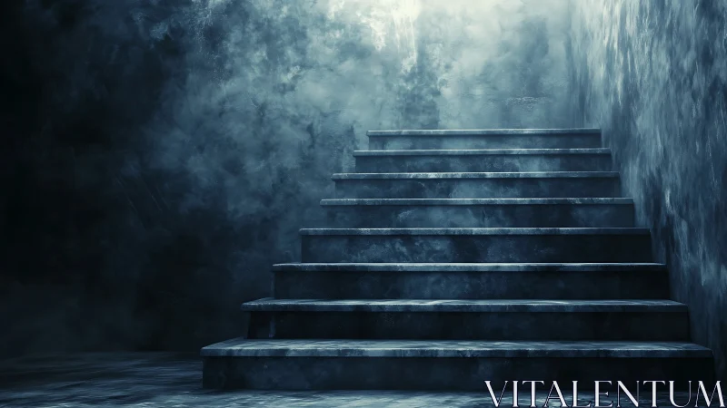 Misty stone staircase rising toward a soft hidden glow.