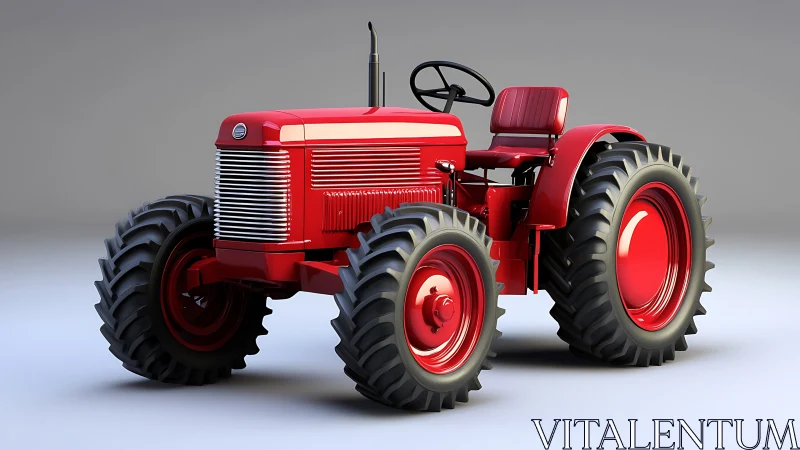 Red vintage tractor model rendered with detailed 3D lighting