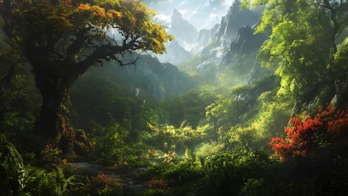 Ancient Forest Valley Hidden Among Misty Mountain Cliffs