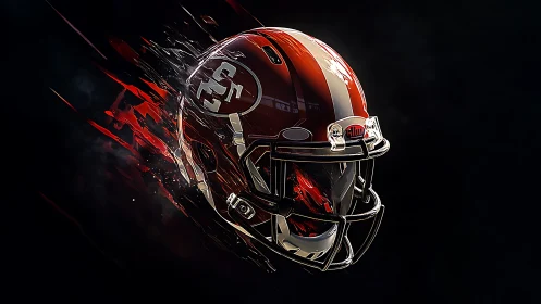 High-gloss red football helmet with dynamic motion streaks