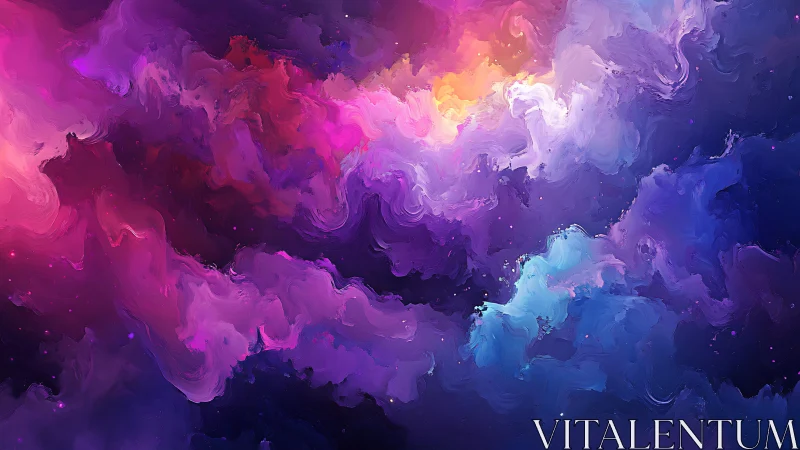 Cosmic nebula clouds in vivid swirling neon colors.