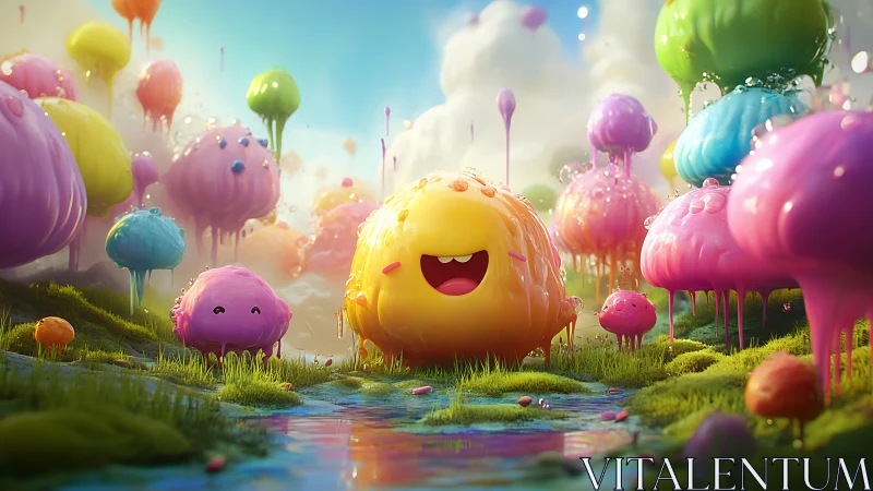 Whimsical Organic Landscape: Anthropomorphic Bubble Creatures in Vibrant Ecosystem.