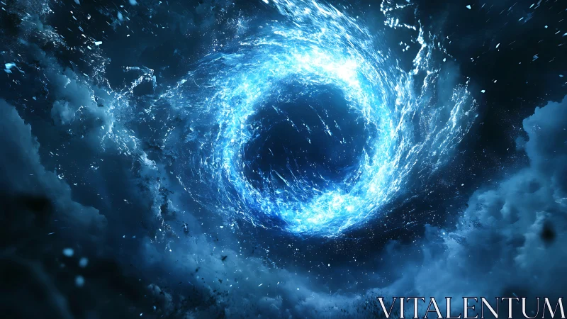 Stellar vortex portal with luminous cyan plasma ring.