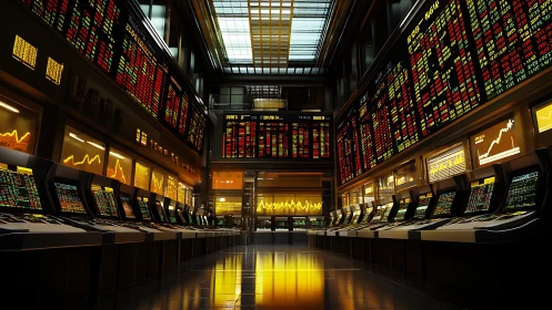 High-frequency trading hall with illuminated market data arrays