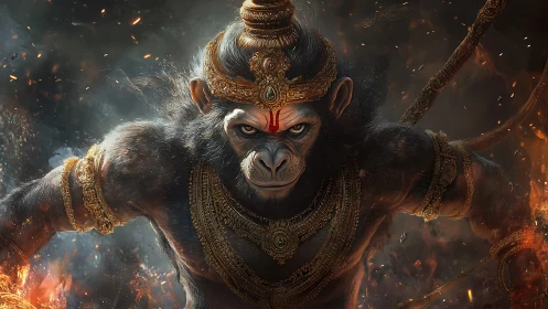 Divine warrior monkey rendered in high-detail fantasy digital art