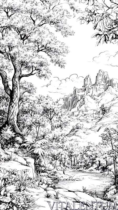 Romantic Landscape with Gothic Castle and Flourishing Foliage.