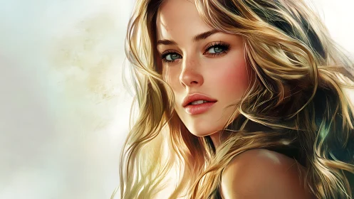 Digital portrait of blonde woman with soft natural lighting.