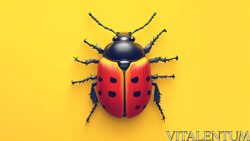 Ladybug style beetle on flat yellow background.