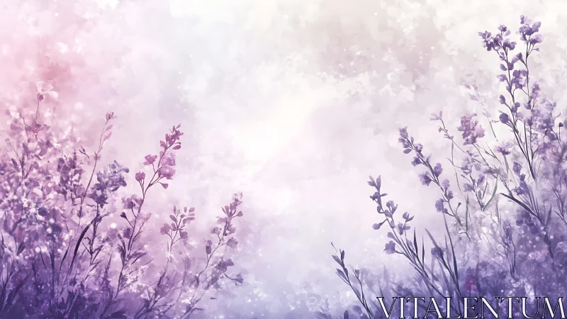 Purple Wildflowers in Soft Atmospheric Haze