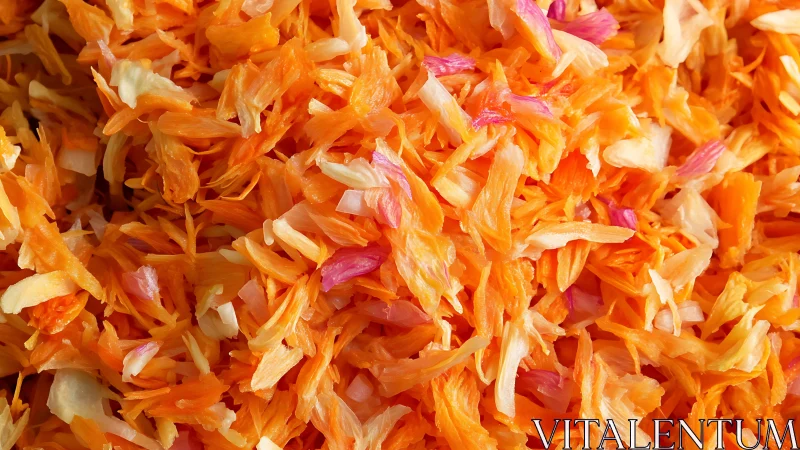 Closeup of shredded orange and pink flower petals mix.