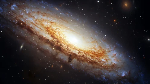 Edge-on barred spiral galaxy with dust lanes in emission-rich core.