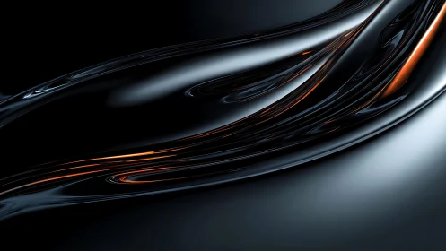 Sleek black and orange abstract waves in high-gloss digital art.