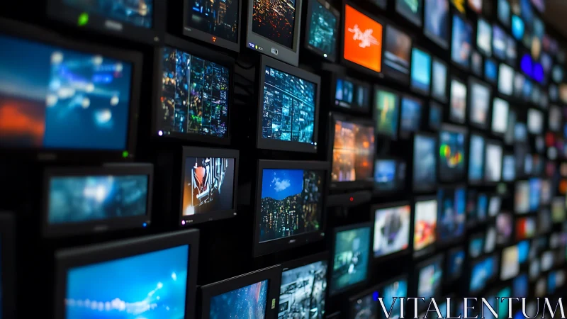 Curved video wall displays dense mosaic of glowing screens