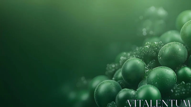 Close-Up of Green Spheres with Dew in Soft Abstract Style.