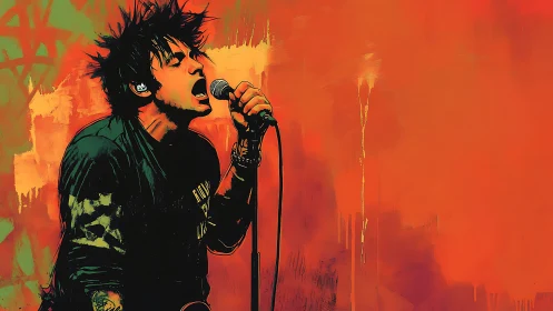 Expressive punk vocalist rendered in vivid digital brushwork