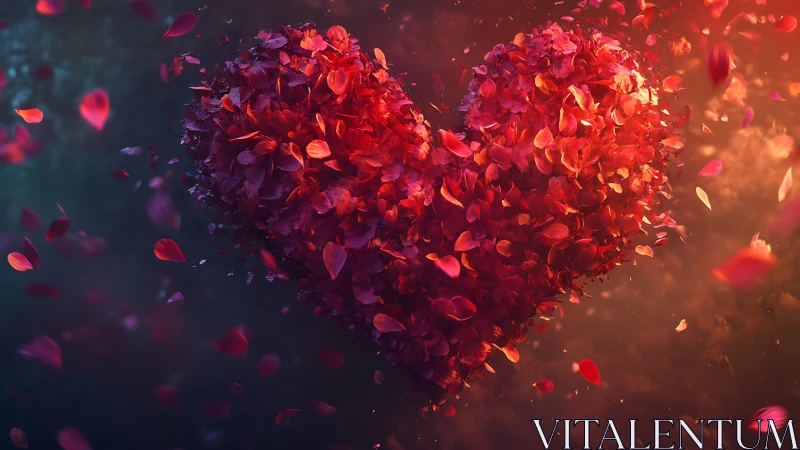 Heart shape constructed from scattered red and orange glowing particles