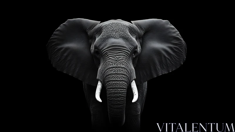 Majestic tusked elephant crowned in sculpted shadowed light.