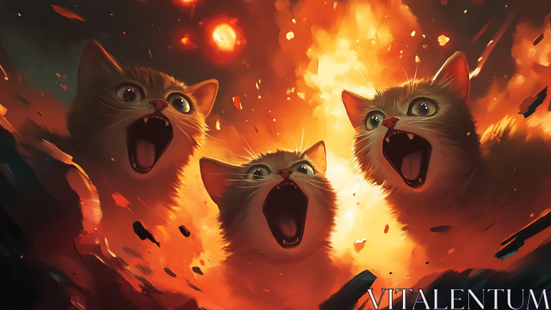 Three Delighted Cats Caught in a Fiery Explosion of Joy.