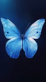 Iridescent blue butterfly on deep gradient bokeh ground.