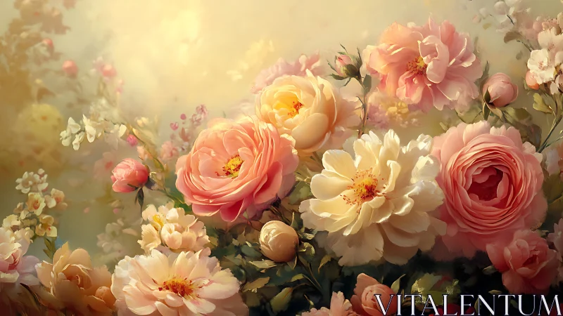 Garden of Roses in Warm Sunlight Glow