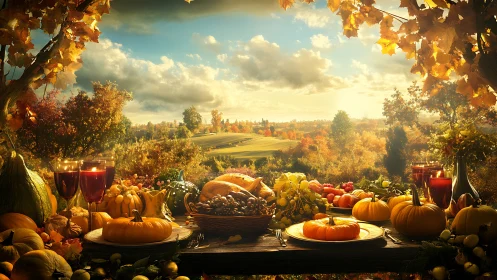 Cozy autumn harvest table glowing with golden countryside warmth.