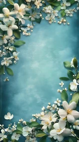 White Jasmine Florals with Foliage on Textured Turquoise Base